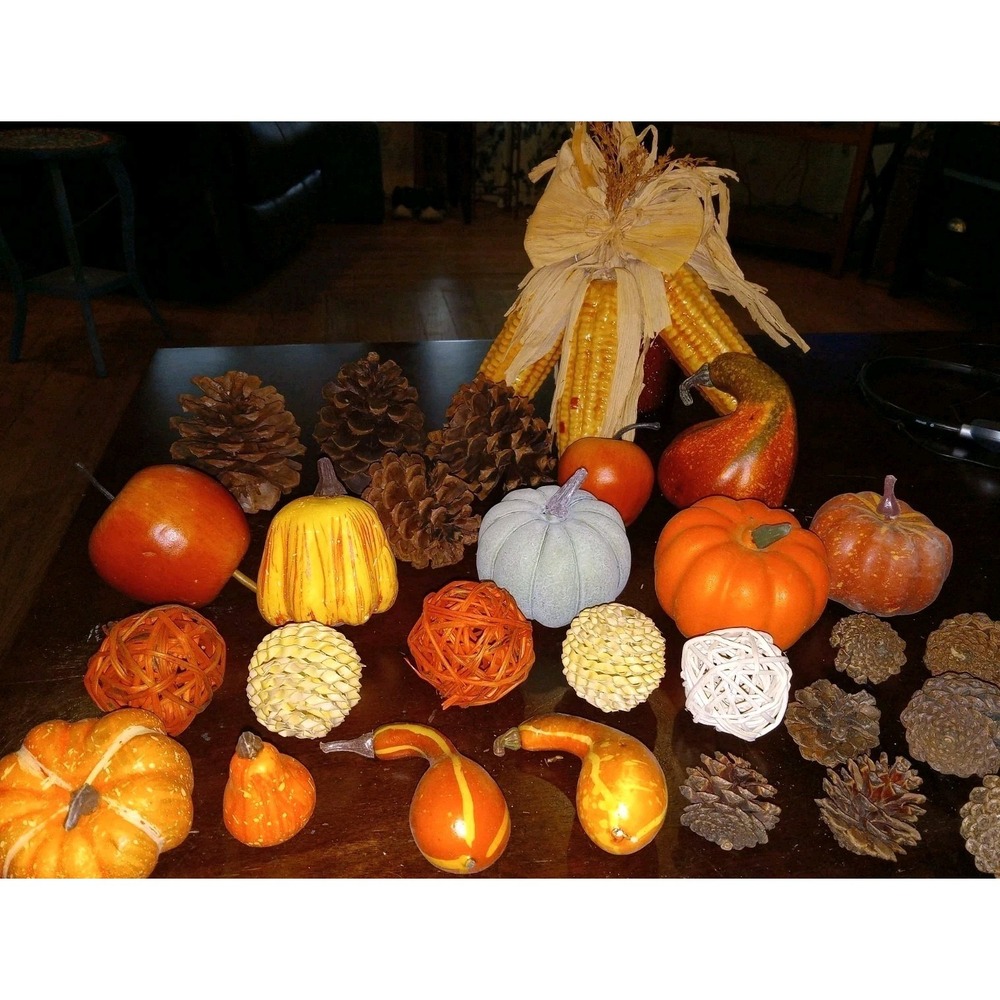 Artificial Fake Pumpkins Fall Decorations Crafts Table Decor Pinecones Corn